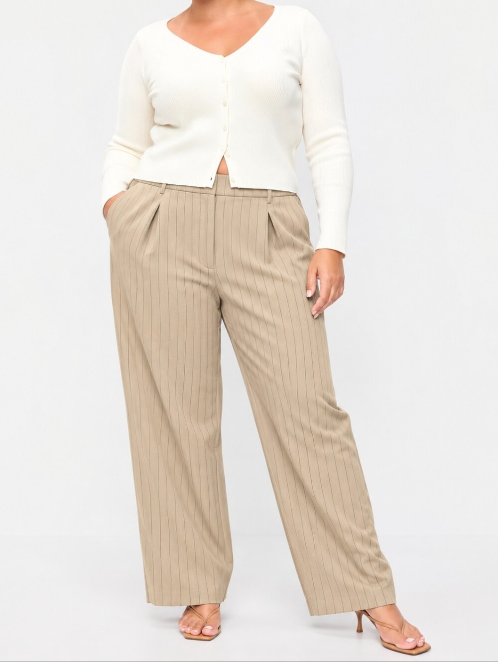 Old Navy Taylor Pinstripe Extra High Rise Wide Leg Pleated Trousers Adjustable